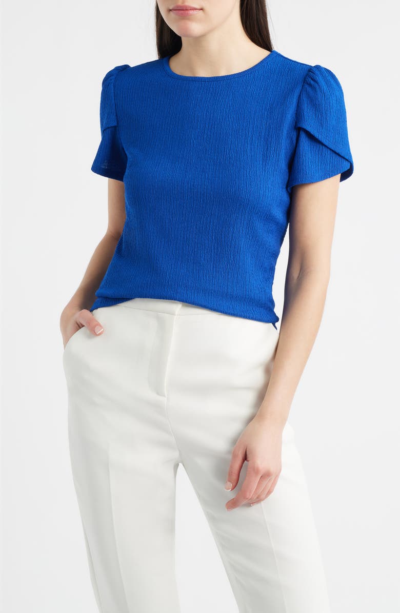 AK ANNE KLEIN Tulip Sleeve Pebble Knit Top, Main, color, Santorini Blue