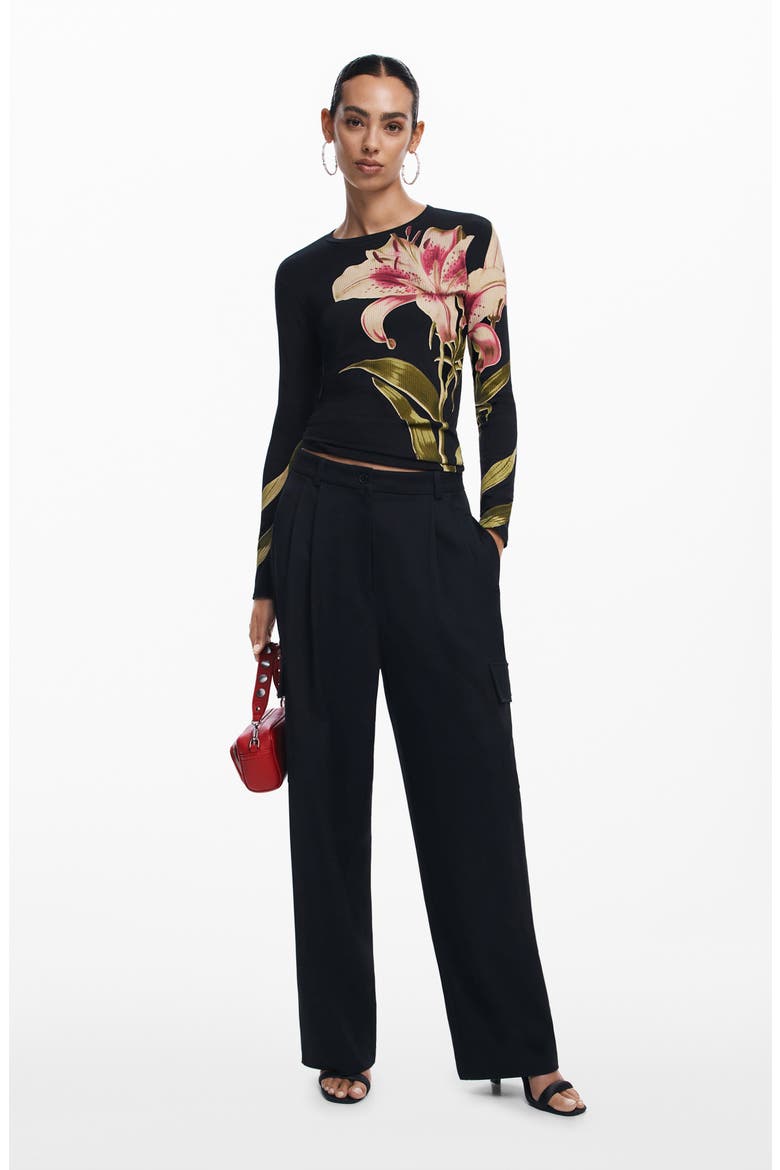 Romantic Rib Top, Alternate, color, BLACK