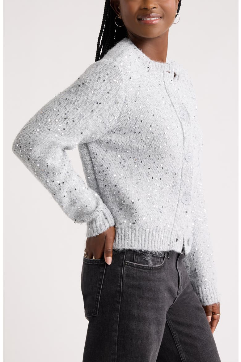 Sequin Bouclé Cardigan, Alternate, color, GREY SOFT HEATHER