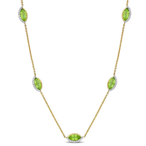 Birthstone & Diamond Station Necklace 14k Gold