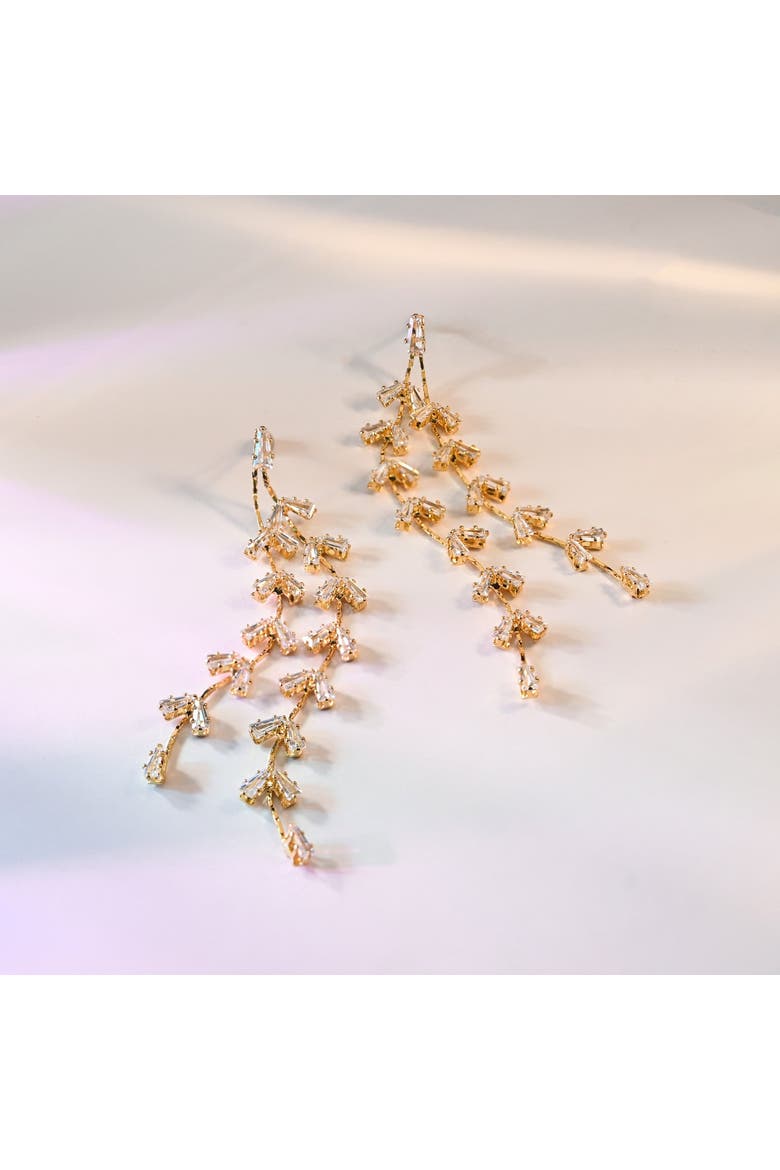 Graceful Willow Zircon and Gold Dangle Earrings, Alternate, color, Gold