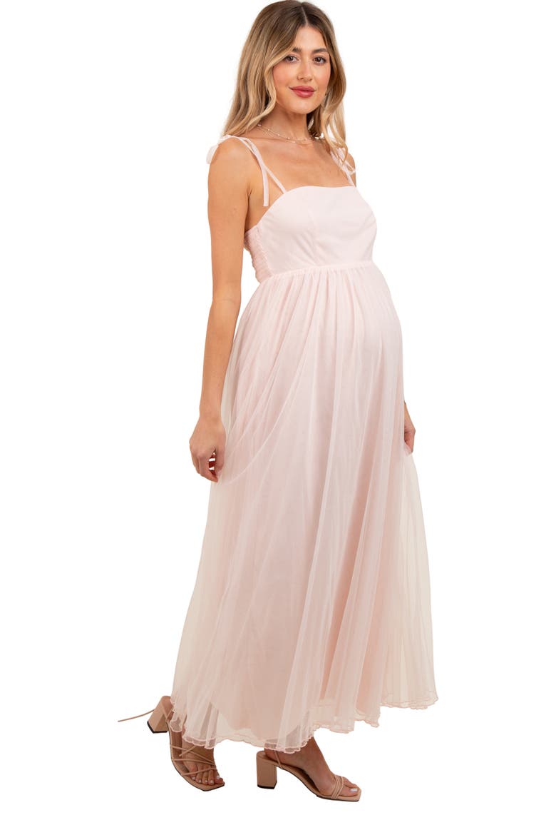 Square Neck Shoulder Tie Tulle Maxi Dress, Alternate, color, Light Pink