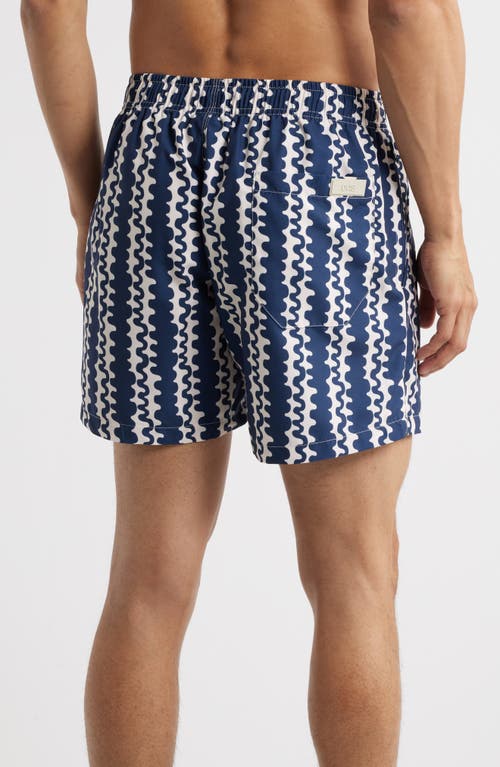 Oas Blue Scribble Relaxed Fit Swim Trunks In Blue