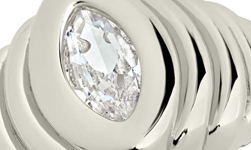 Sterling Forever Cz Studded Croissant Ring In Metallic