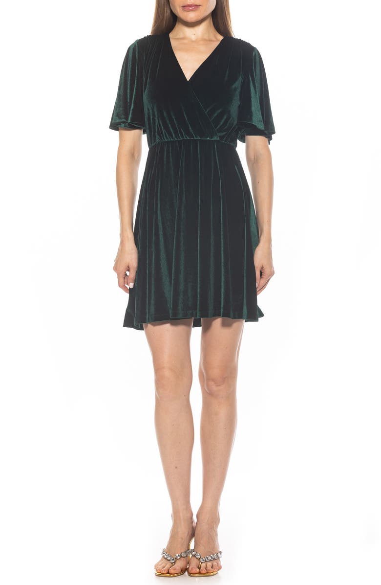Alexia Admor Oakless Velvet Flutter Sleeve Fit & Flare Dress, Main, color, Emerald