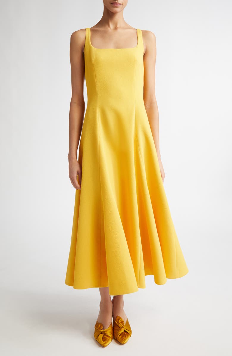 Emilia Wickstead Neith Square Neck Sleeveless Fit & Flare Dress, Main, color, Custard