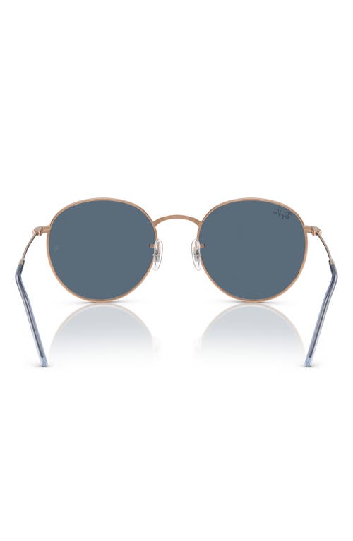 Ray Ban Round Reverse Sunglasses Rose Gold Frame Blue Lenses 55-21 In Dark Blue