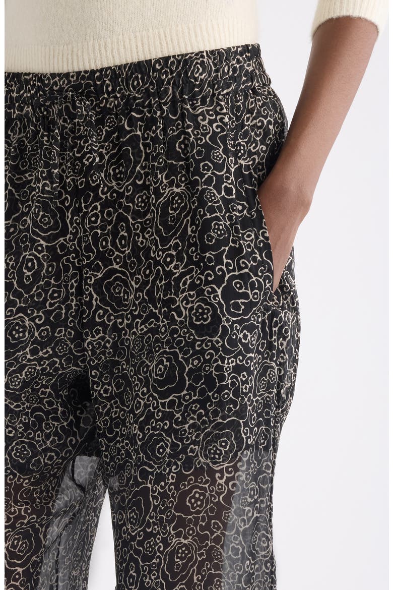 Lydna Print Drawstring Straight Leg Pants, Alternate, color, BLACK/ ECRU