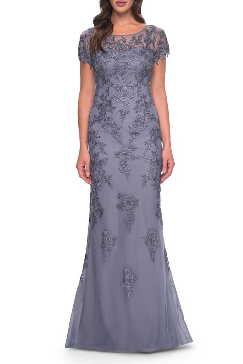 Lace and Net Fitted Long Mother of the Bride Dress