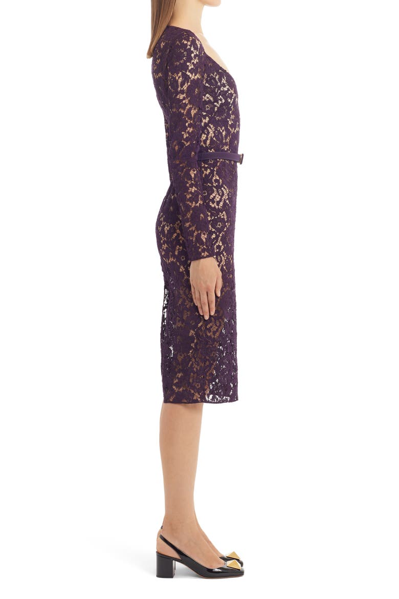 Long Sleeve V-Neck Lace Midi Dress, Alternate, color, RIPE PLUM Y82