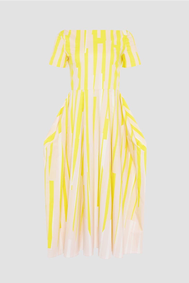 Vaela Stripe Cotton Midi Dress, Alternate, color, Collage Print Yellow / Blush