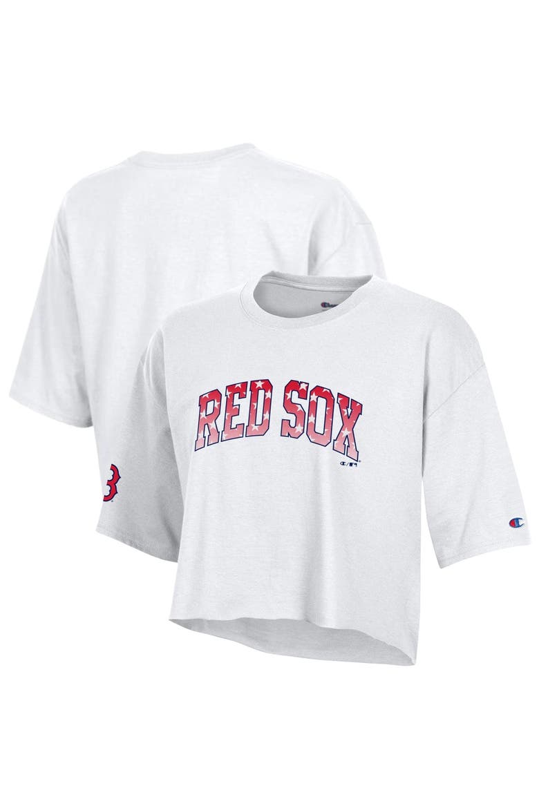 Women's Champion  White Boston Red Sox Boyfriend Cropped Americana T-Shirt, Main, color, White