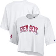 Champion Women's Champion White Boston Red Sox Boyfriend Cropped Americana T-Shirt