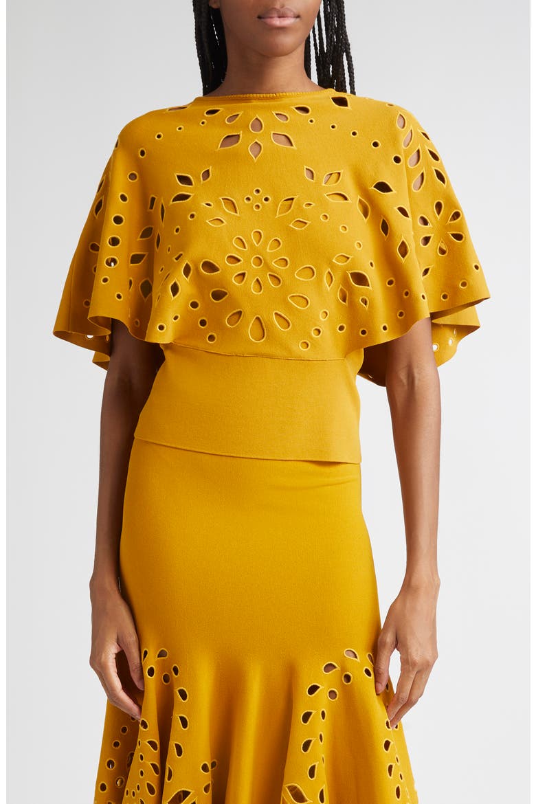 Josie Eyelet Detail Cape Sleeve Knit Top, Main, color, GOLDENROD