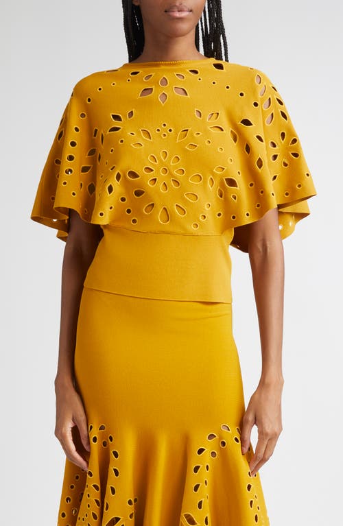 Ulla Johnson Josie Eyelet Detail Cape Sleeve Knit Top In Yellow