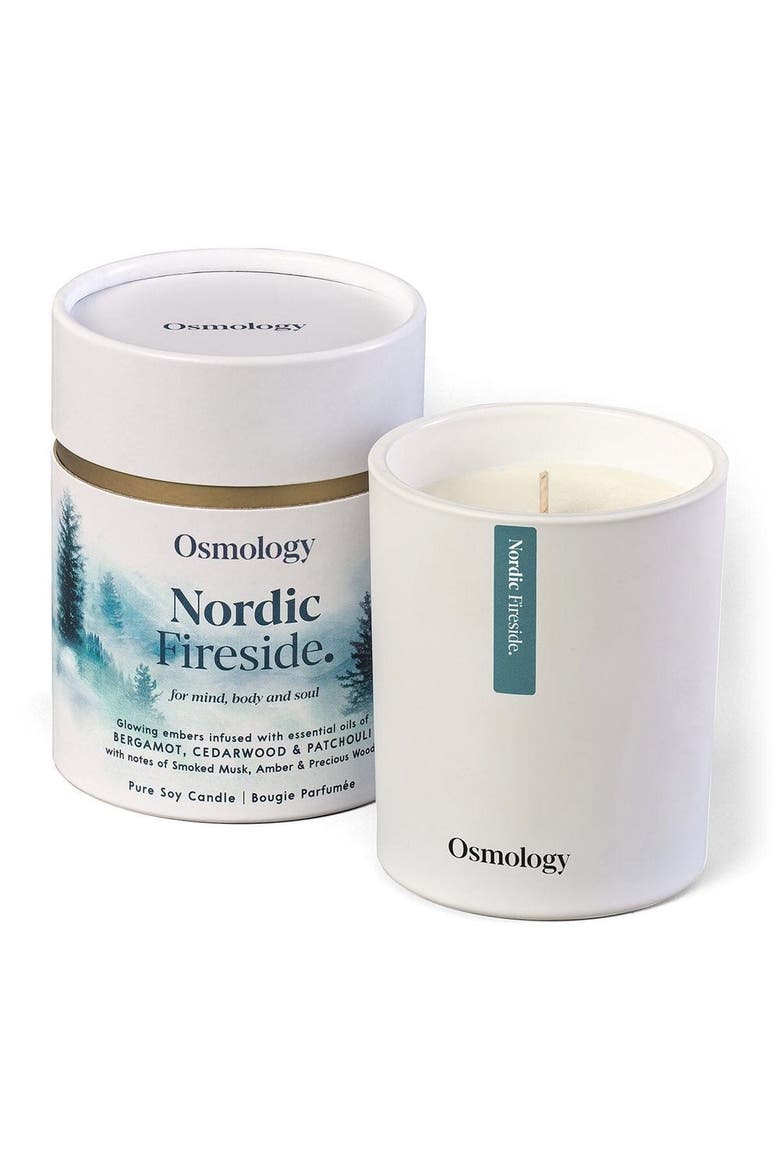 Nordic Fireside Scented Candle - Smoked Musk Cedarwood and Patchouli, Main, color, white