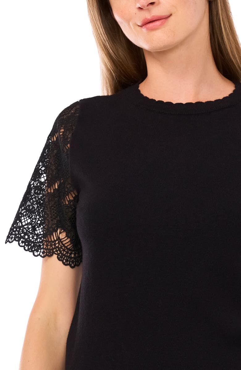 Ted Baker Lace Short Sleeve Sweater, Alternate, color, Rich Black