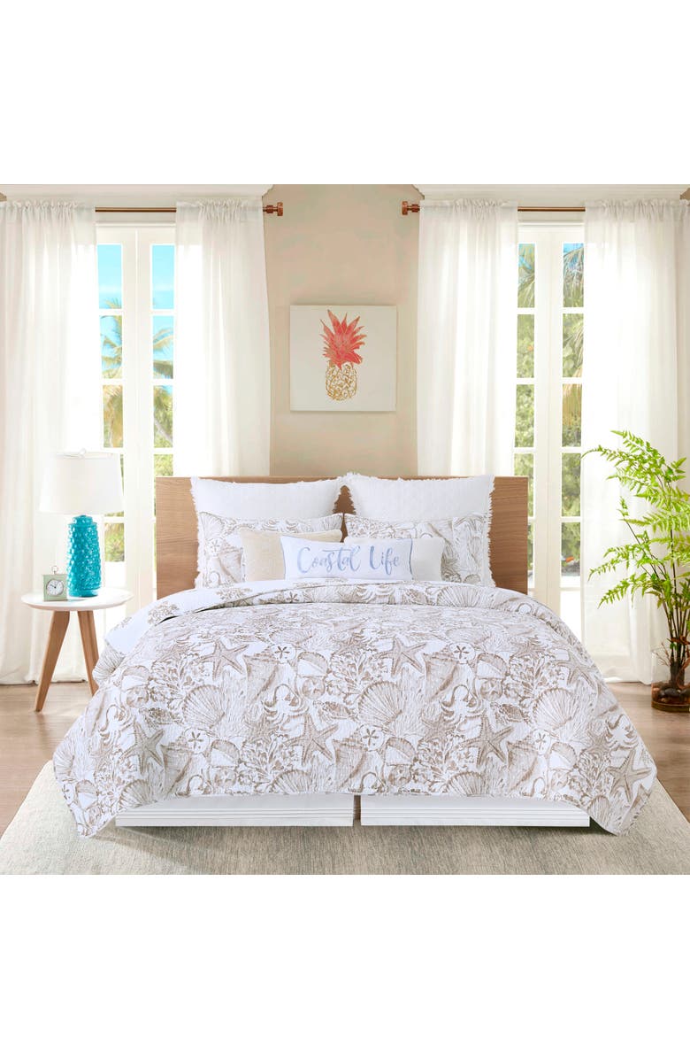 C&F Home Barley Coast Shells Cotton Blend King Bed 3-Piece Quilt Set, Main, color, Brown