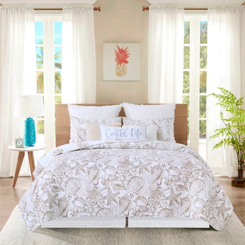 Barley Coast Shells Cotton Blend King Bed 3-Piece Quilt Set