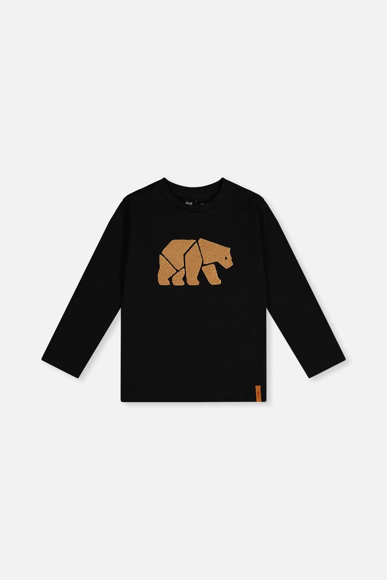 Organic Cotton Jersey Long Sleeve Bear Graphic T-Shirt, Main, color, Black and Beige