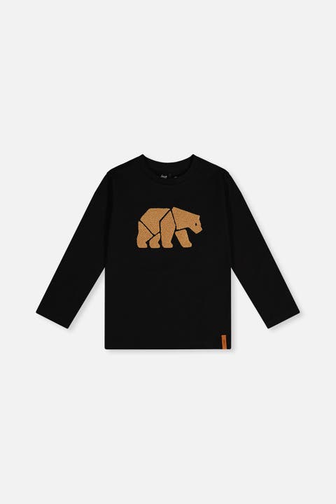 Organic Cotton Jersey Long Sleeve Bear Graphic T-Shirt