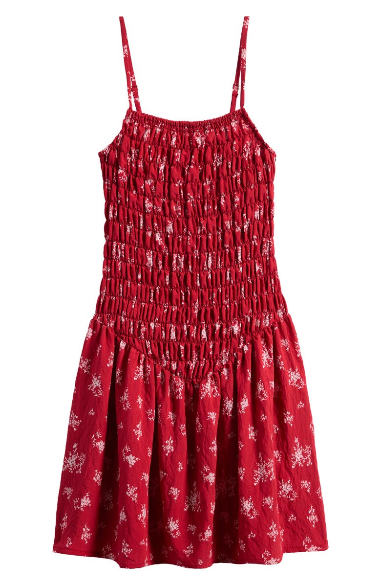 Walking on Sunshine Kids' Smocked Drop Waist Dress, Main, color, Red Spaced Floral