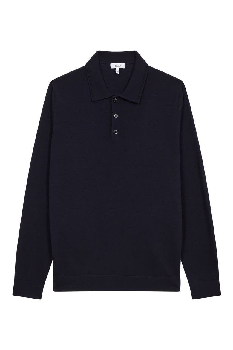 Trafford Long Sleeve Wool Polo Sweater, Alternate, color, NAVY