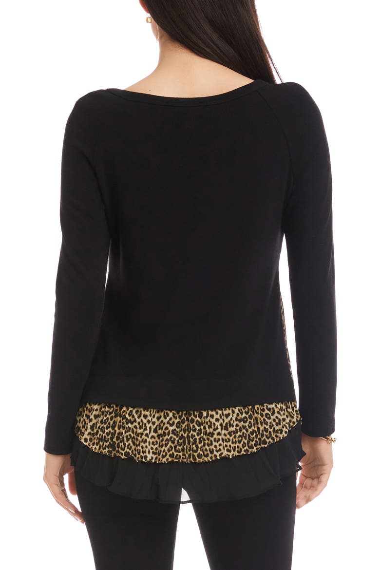 Mixed Media Layered Sweater, Alternate, color, BLACK LEOPARD PRINT