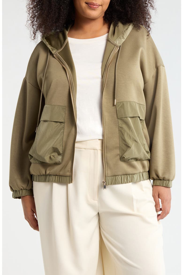 Mixed Media Full Zip Hoodie, Main, color, OLIVE