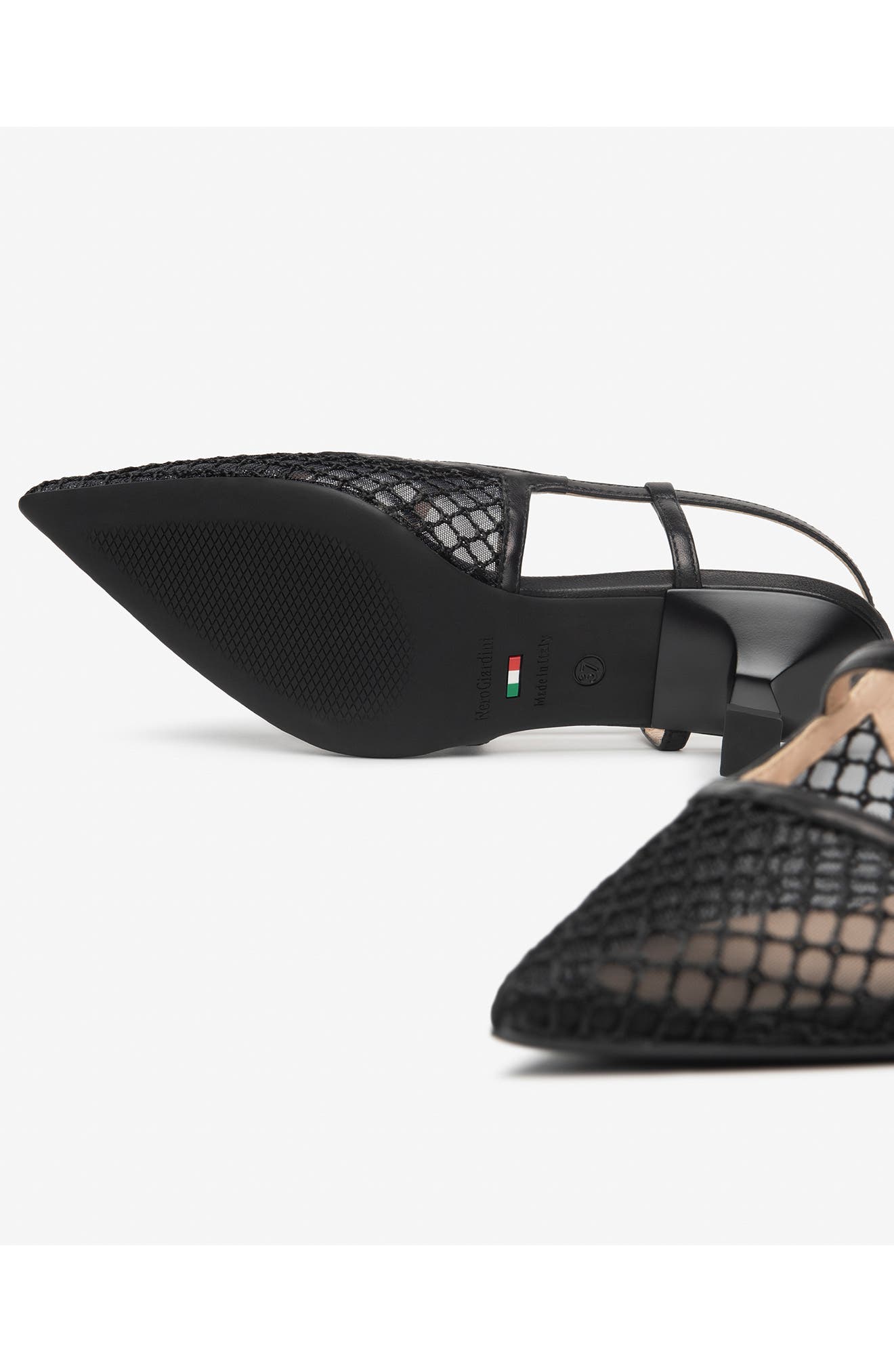 NeroGiardini Mesh Pointed Toe Slingback Pump, Alternate, color, Black