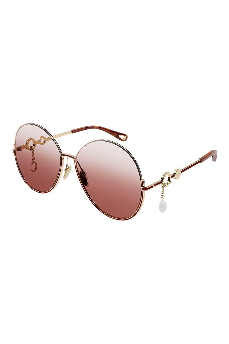 61mm Round Sunglasses, Alternate, color, GOLD/ PINK