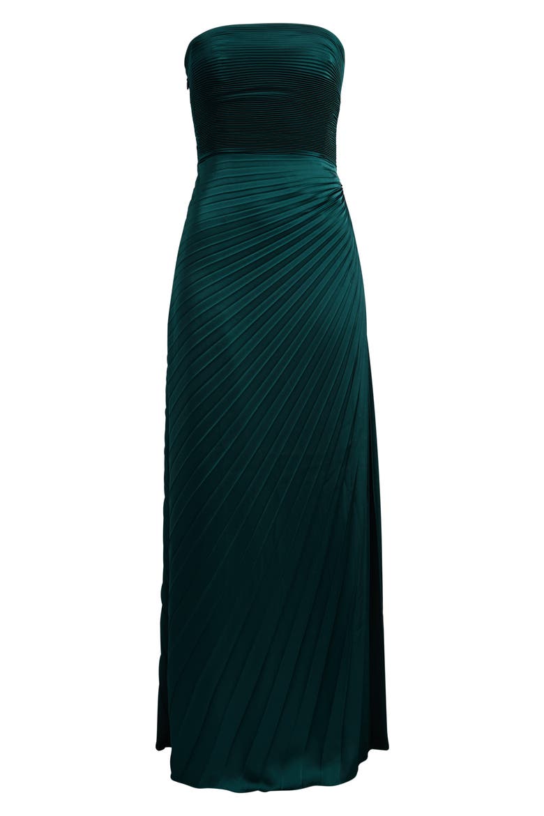 Kinley Accordion Pleat Strapless Evening Gown, Alternate, color, PINE