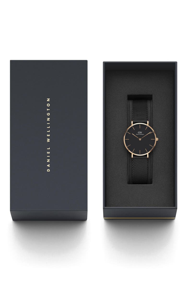 Classic Petite Mesh Strap Watch, 32mm, Alternate, color, BLACK / ROSE GOLD