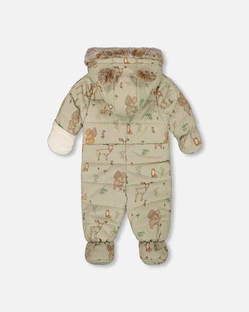Deux Par Deux Baby Boy One-piece Layette Snowsuit Designed For Car Seat Animal In Green