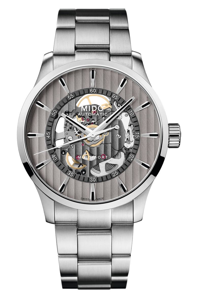 Multifort Skeleton Vertigo Automatic Bracelet Watch, 42mm, Main, color, SILVER