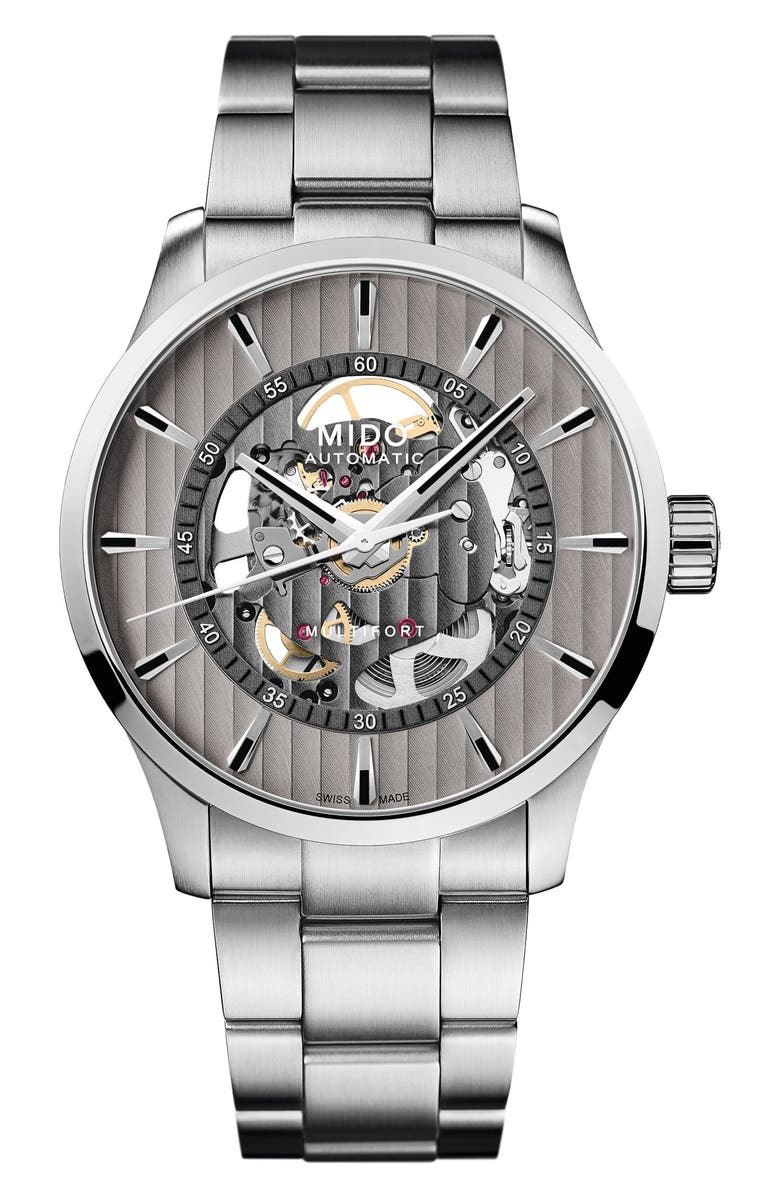 MIDO Multifort Skeleton Vertigo Automatic Bracelet Watch, 42mm, Main, color, 