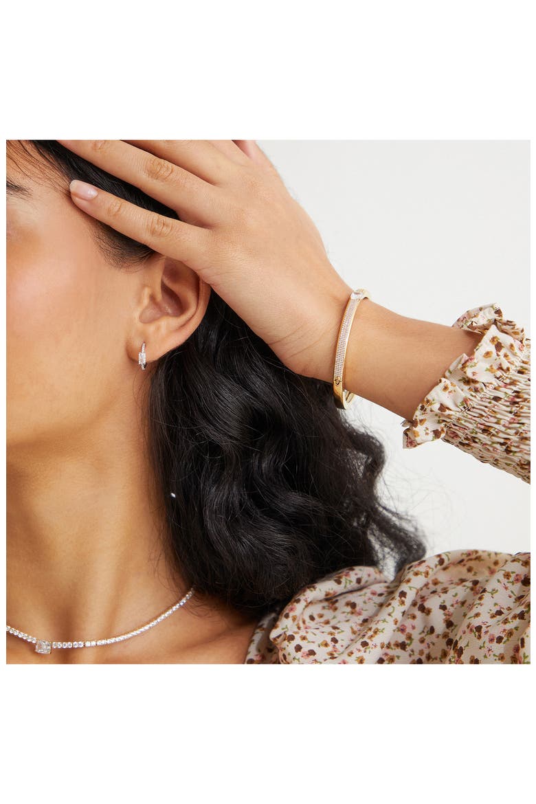 Tennis, Anyone Cubic Zirconia Small Hoop Earrings, Alternate, color, RHODIUM