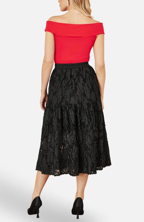 Yumi Mesh Applique Sequin Midi Skirt In Black