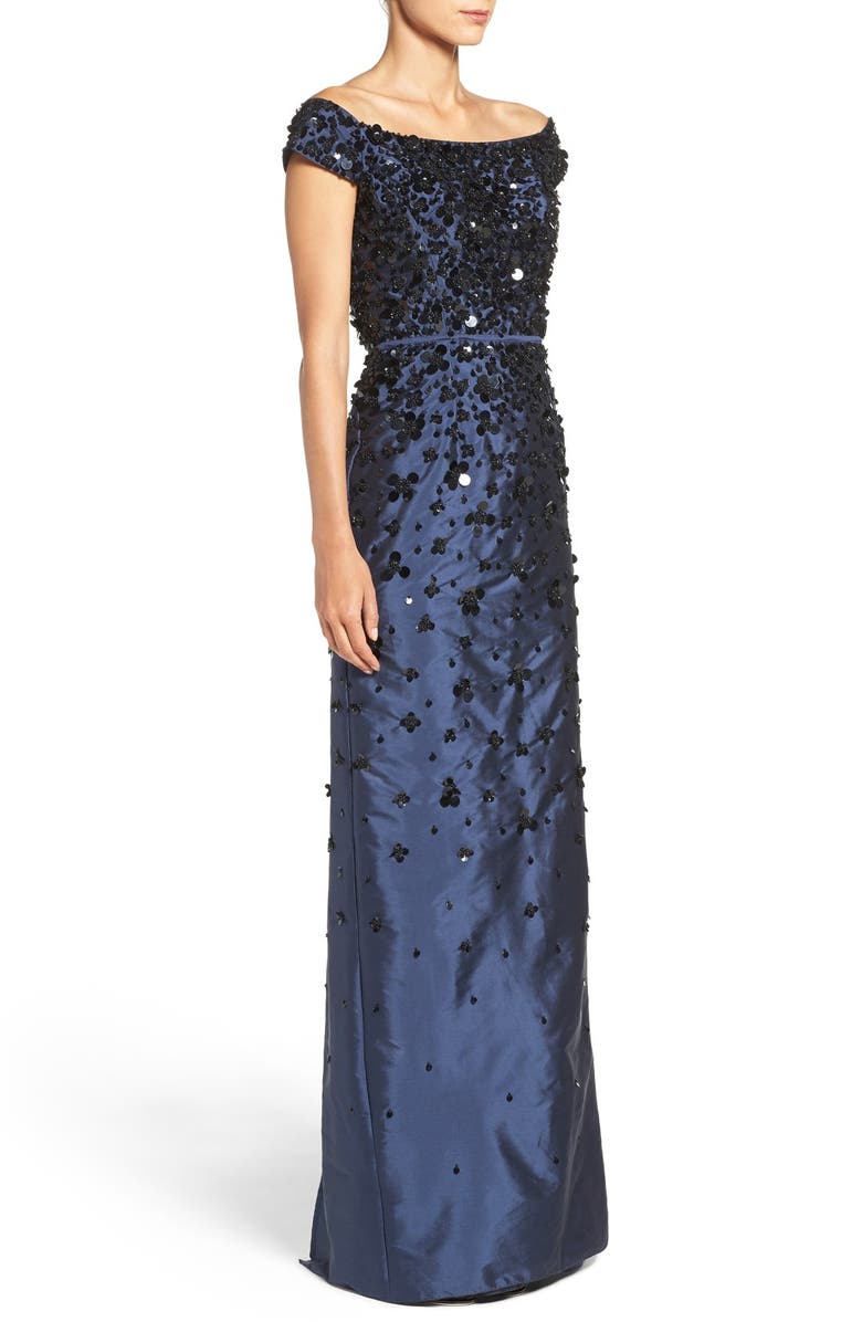 Adrianna Papell Embellished Off the Shoulder Taffeta Gown, Alternate, color, 
