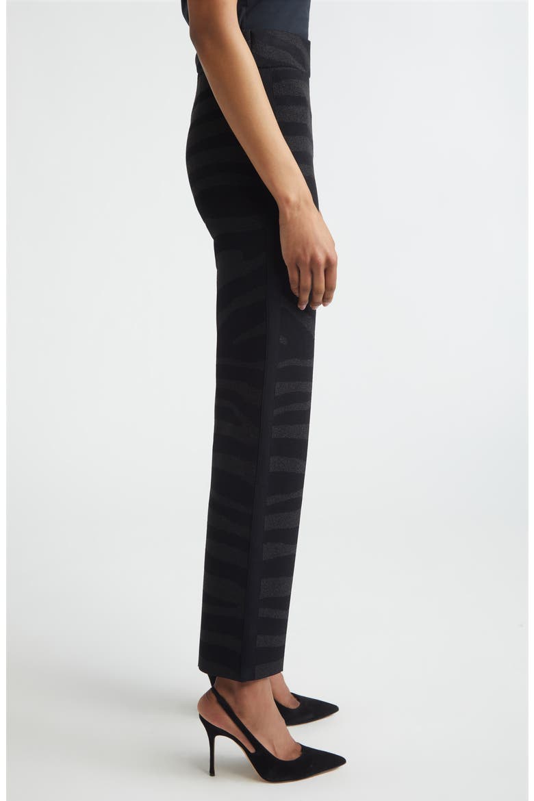Isabel Metallic Zebra Jacquard Santa Roma Knit Pants, Alternate, color, BLACK METALLIC