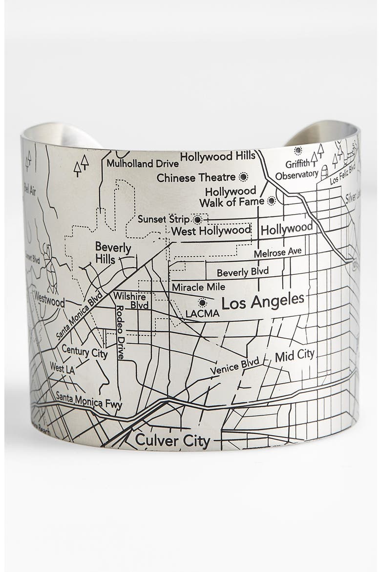 'LA Metro Map' Adjustable Cuff Bracelet, Main, color, BLACK MAP