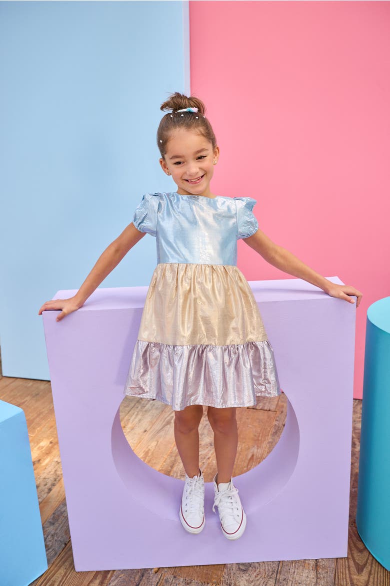 Kids' Tiered Smita Dress, Alternate, color, Metallic