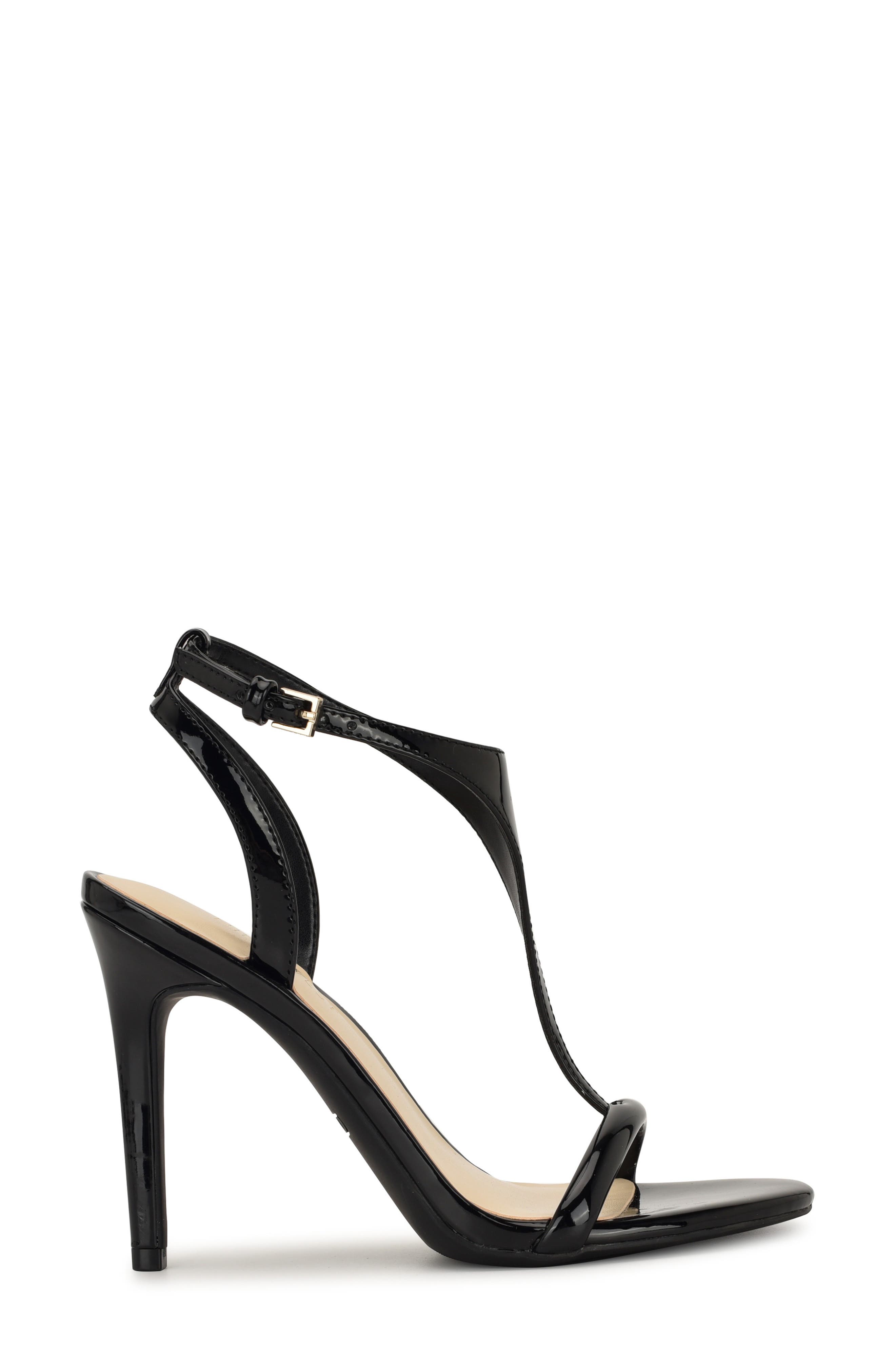 Nine West Miaza T-Strap Stiletto Sandal, Alternate, color, Black Patent