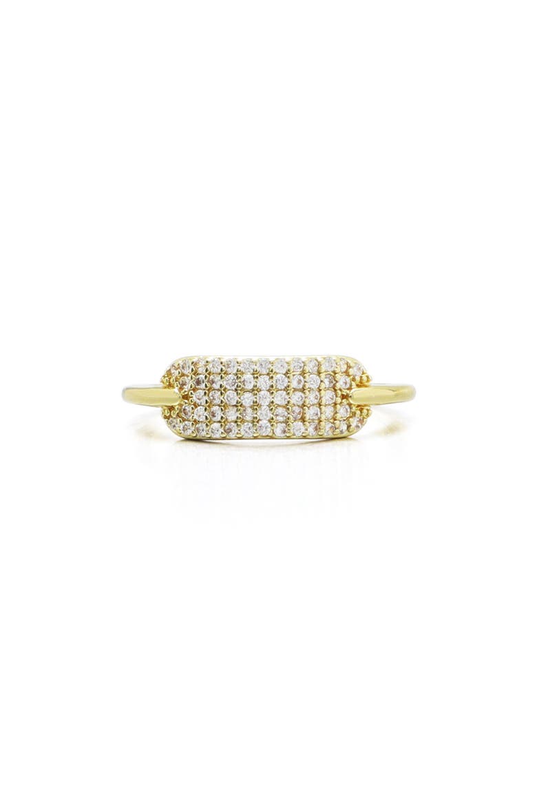 14K Gold Plated Pavé Cubic Zirconia Oval Bar Ring, Alternate, color, GOLD