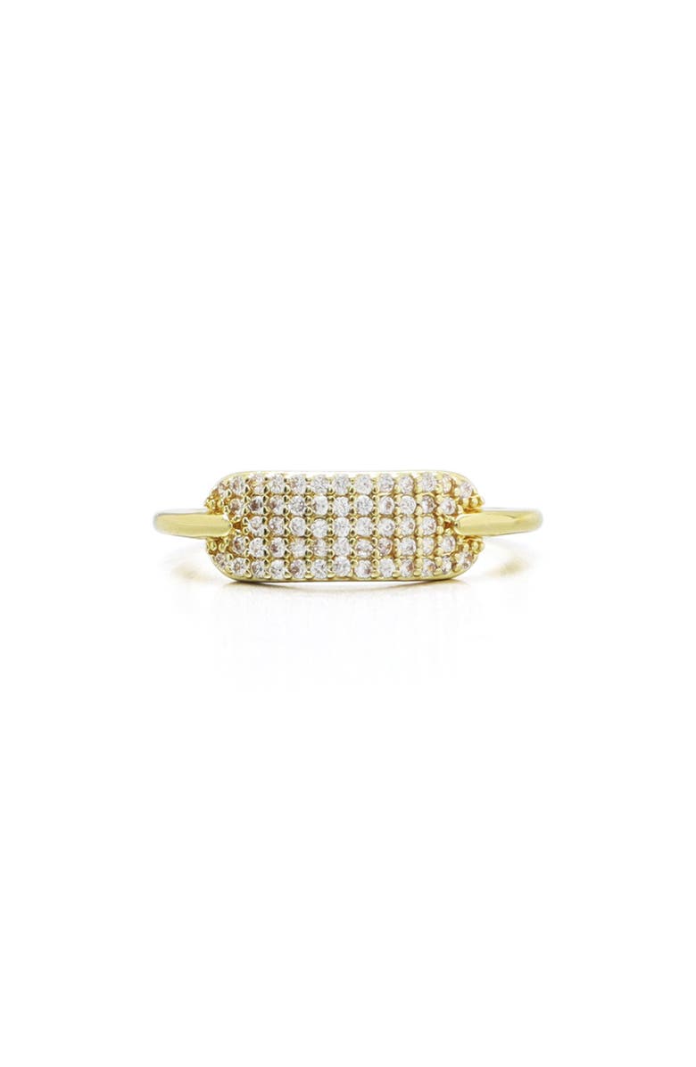 Adornia 14K Gold Plated Pavé Cubic Zirconia Oval Bar Ring, Alternate, color, Gold