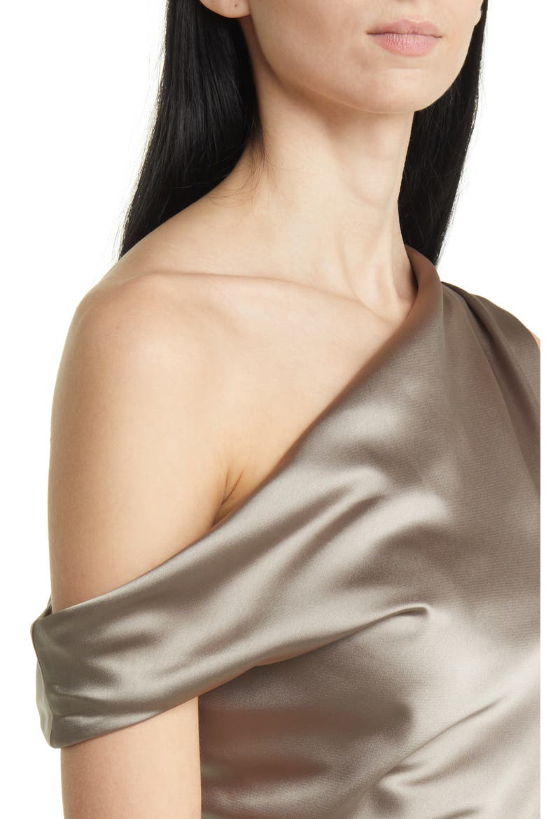 One-Shoulder Satin Midi Dress, Alternate, color, MOCHA