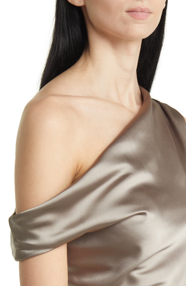Amsale One-Shoulder Satin Midi Dress, Alternate, color, 