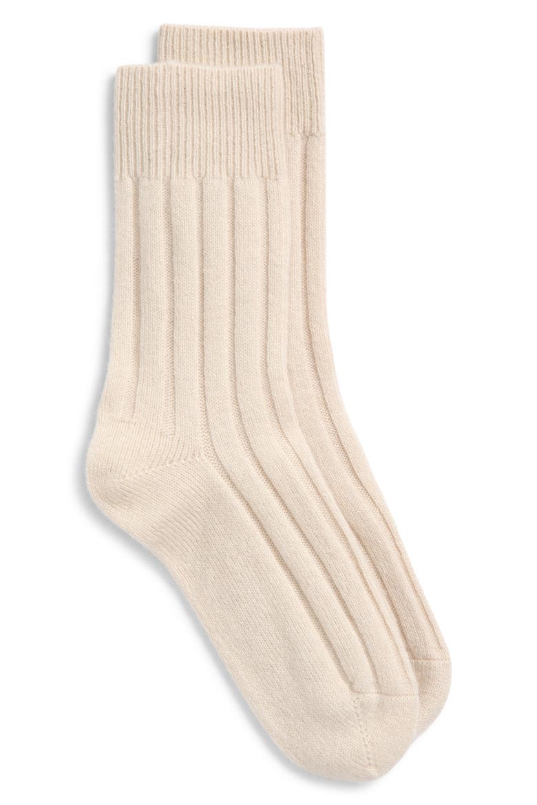 Rib Cashmere Blend Crew Socks, Alternate, color, IVORY SAND