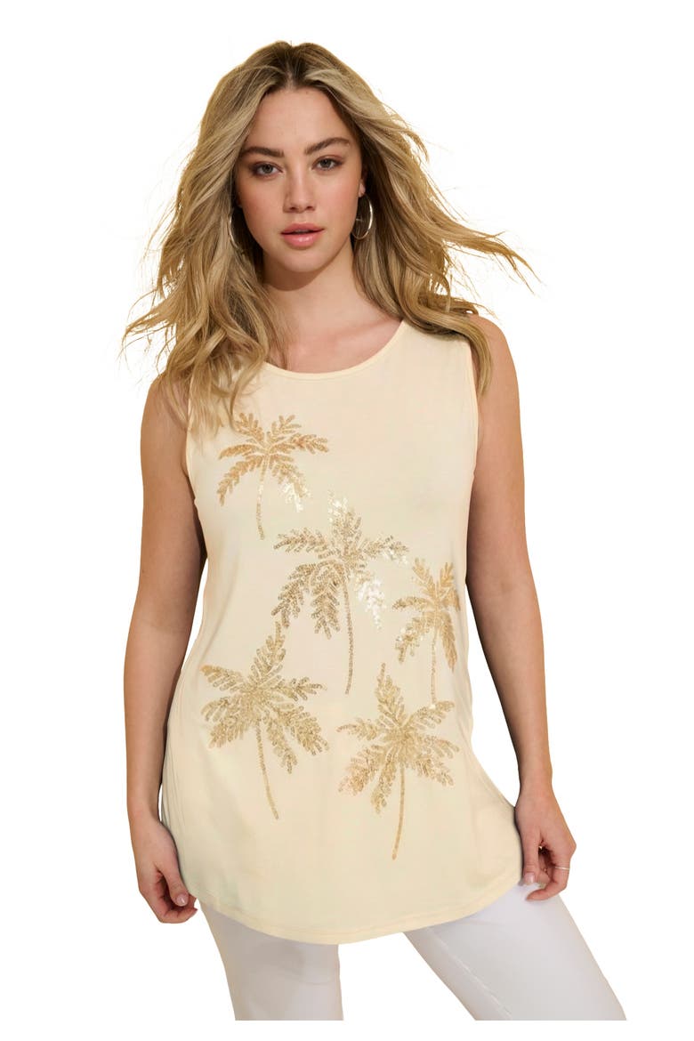 Plus Size Crewneck Sequin Tank, Main, color, GOLD SEQUIN PALMS