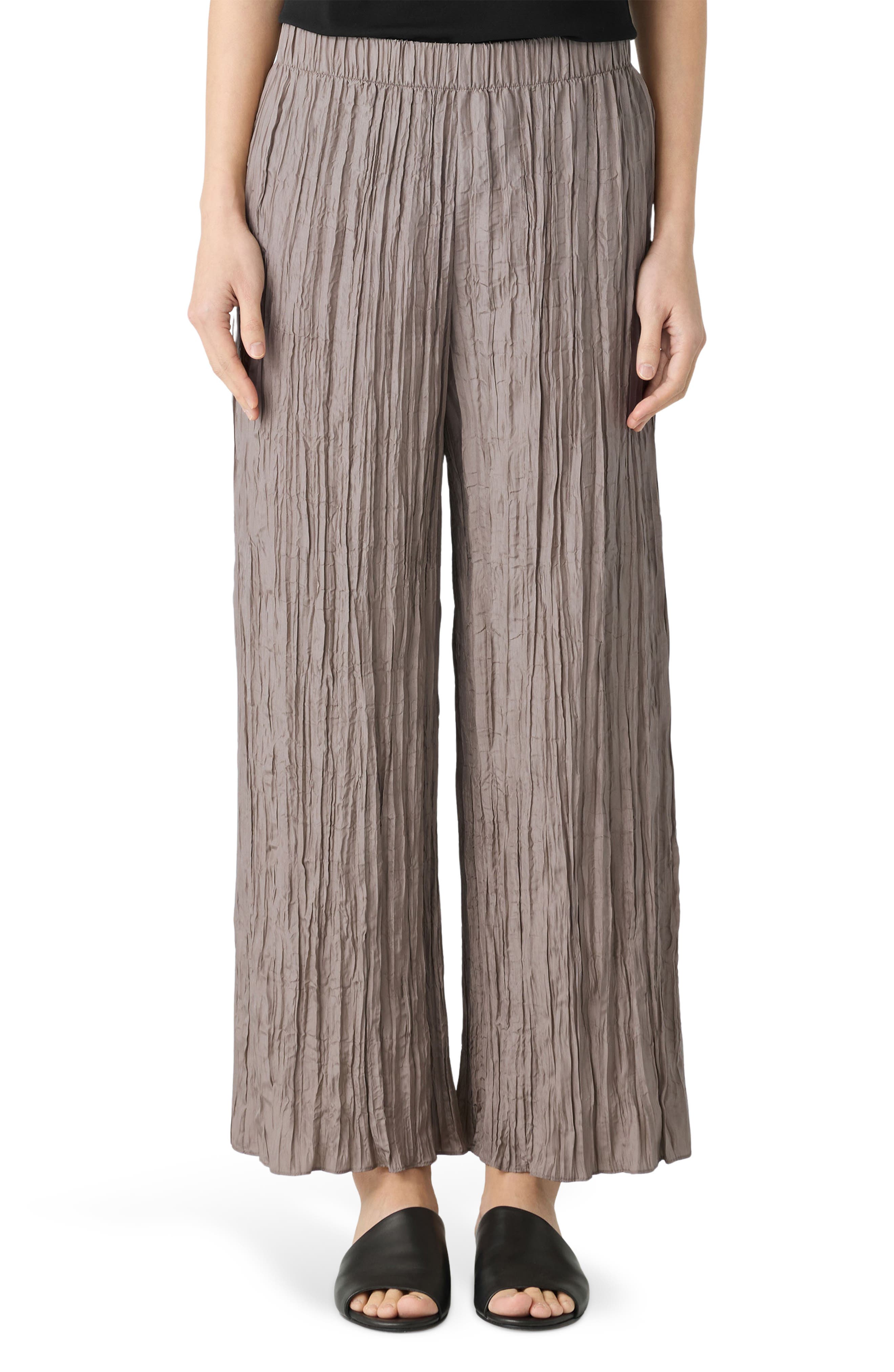 Eileen Fisher Crinkled Silk Wide Leg Pants